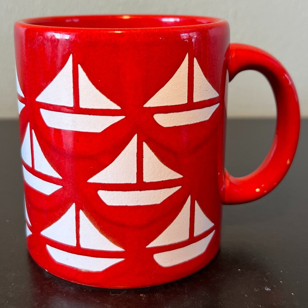 Vintage Waechtersbach Red White Sailboats Nautical Mug West Germany 1980s MCM